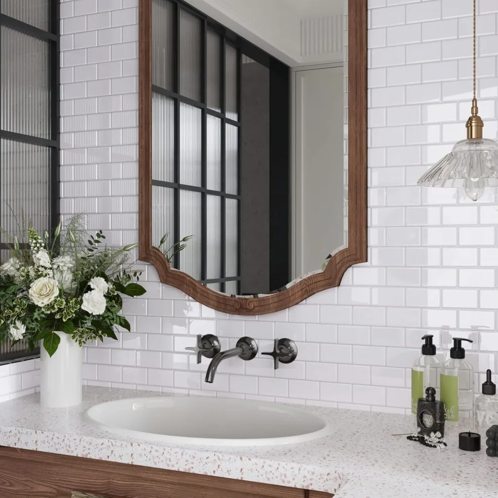 Azulejos adhesivos para baño y cocina blancos.