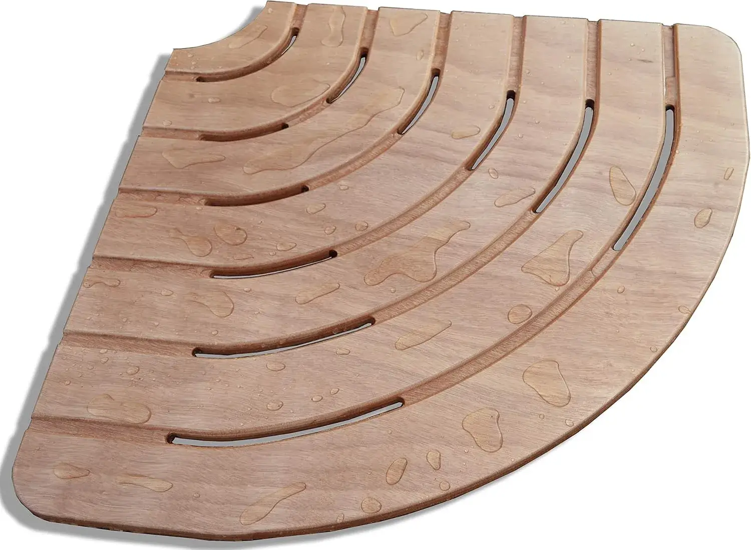 Tarima semicircular de ducha de madera de iroco.