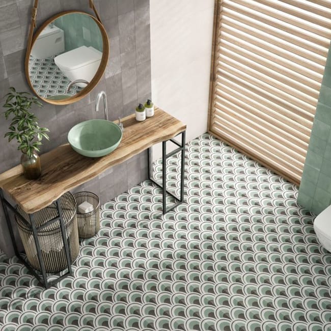 Pavimento verde Marina de estilo Hidráulico para baños.
