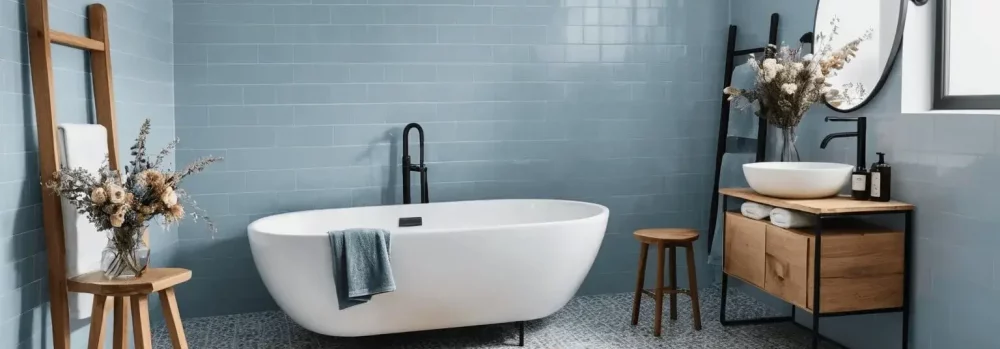 Baño Moderno en tonos azules.