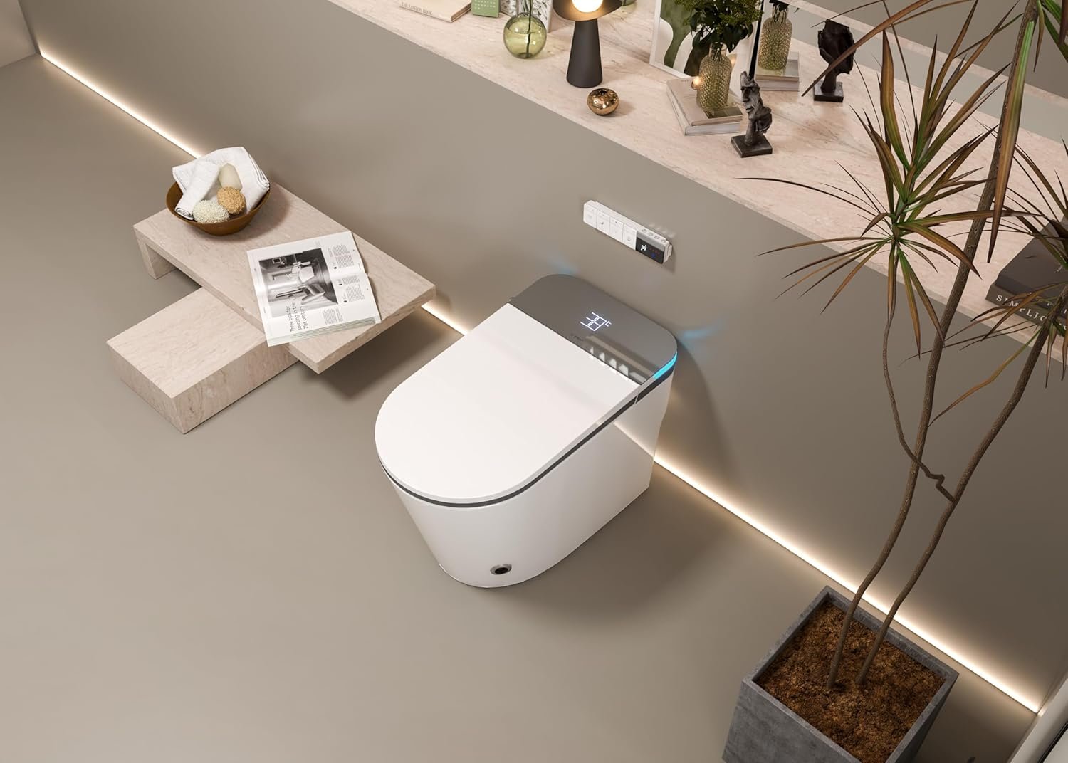 Inodoro con bidé inteligente, doble descarga, apertura y cierre automáticos, asiento con calefacción y sin cisterna.
