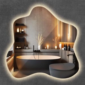 Espejo LED Orgánico 77,3 x 76,6 cm | Luz Cálida | Asimétrico