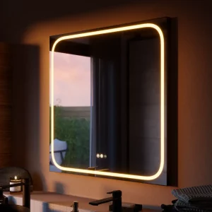 Espejo de baño con contorno negro, luz LED Remix con antivaho 80x80cm de Leroy Merlin.