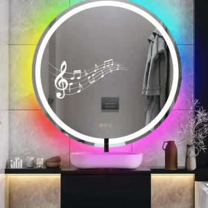 Espejo de baño con LED Saturno antivaho, táctil, altavoz, bluetooth 80x80 cm