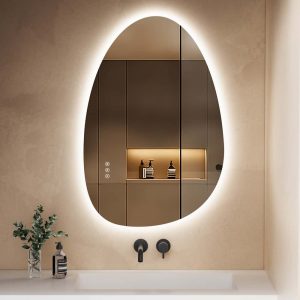 Espejo de baño Safelina con iluminación, (vertical) 50 x 85 cm, Espejo LED Asimétrico, Interruptor Táctil, 3 Colores de Luz Ajustables, Espejo Anti-vaho.