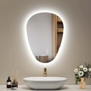 Espejo de baño con iluminación, (vertical) 45 x 760 cm, Espejo LED Asimétrico, Interruptor Táctil, 3 Colores de Luz Ajustables, Espejo Anti-vaho.