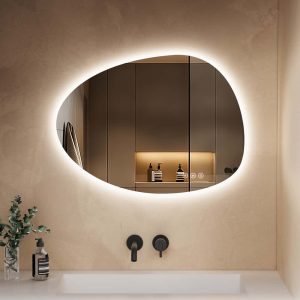 Espejo de baño Safelina con iluminación, (horizontal) 60 x 45 cm, Espejo LED Asimétrico, Interruptor Táctil, 3 Colores de Luz Ajustables, Espejo Anti-vaho.