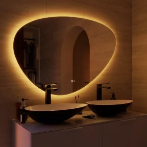 Espejo de baño con luz LED ambiente Modern Pebble con antivaho, táctil 120x80 cm.