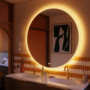 Espejo de baño con luz LED ambiente, frontal Neo Line con antivaho, táctil 120x120cm