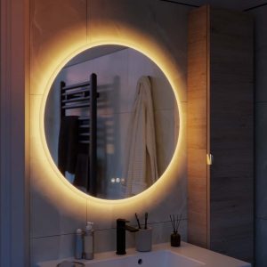 Espejo de baño con luz LED ambiente, frontal Neo Line con antivaho, táctil 75x75 cm.