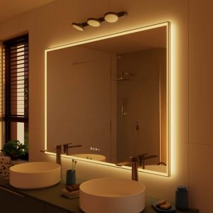 Espejo de baño con luz LED ambiente, frontal, , New Frame con antivaho, táctil 120x90 cm.