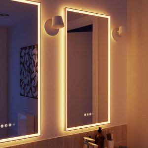 Espejo de baño con luz LED ambiente, frontal, , New Frame con antivaho, táctil 45x90 cm.