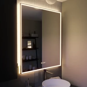Espejo de baño con luz LED ambiente, frontal, , New Frame con antivaho, táctil 75x90 cm.