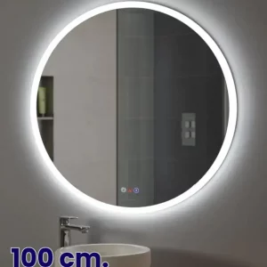 Espejo de baño con luz LED Cosmos con antivaho, táctil, altavoz, , bluetooth, 100x100 cm.