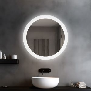 Espejo redondo diámetro 80 cm. con chorro de arena retroiluminado de 6 cm. Mod. Nova.