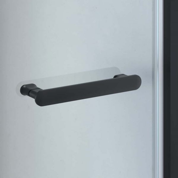 Mampara de ducha frontal plegable serigrafiada Easy perfil negro.