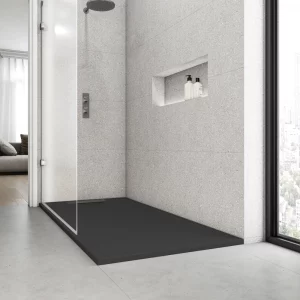 Plato de Ducha 70x90 Modelo Palermo II – Textura Pizarra y Extraplano – Negro (RAL 9005).