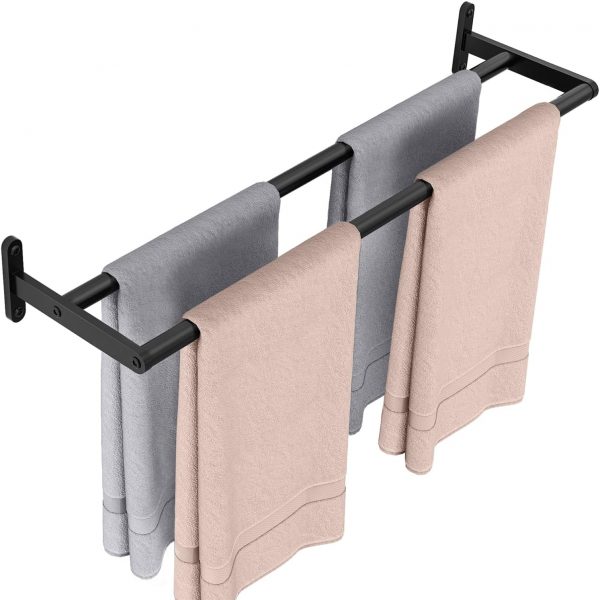 Toallero de Barra Pared de Acero Inoxidable 2 Barras Negras - Yumore -