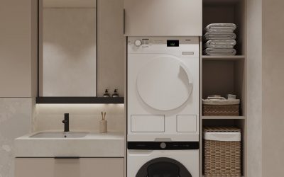 Baño de Terrazo con Lavadora y Secadora.