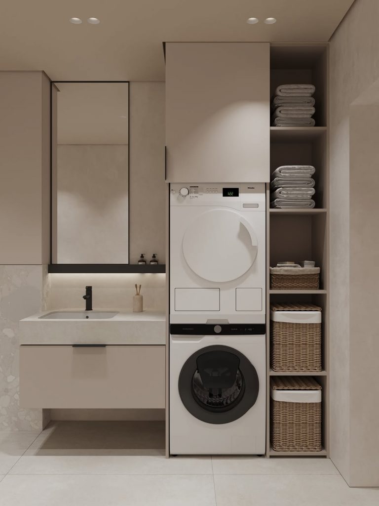 Baño de Terrazo con Lavadora y Secadora.