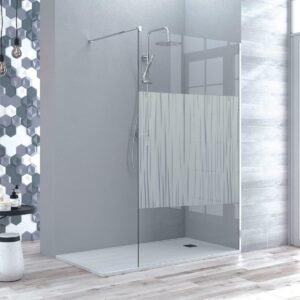 Mampara fija de ducha 90 cm cromo y decorada. Manacor de Becrisa.