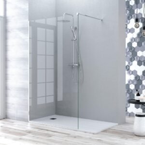 Mampara fija de ducha de 70 cm. cromada y cristal transparente. Modelo Manacor de Becrisa.