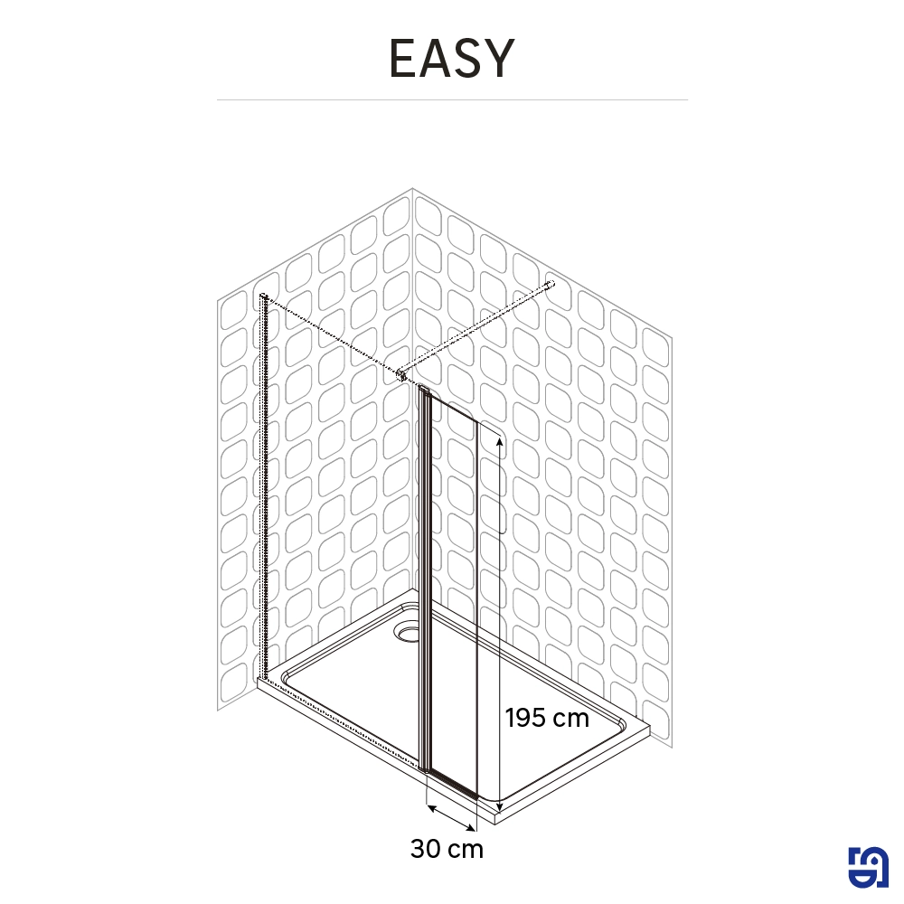 Deflector 30 cm para Fijos de Ducha Mod. Easy Cromo / Vidrio Transparente 6 mm Antical (Reversible) - Imagen 5