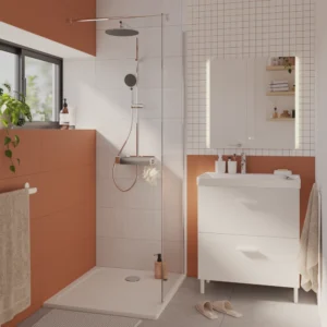 Fijo de Ducha 80 cm. Mod. Easy Cromo / Vidrio Transparente 6 mm Antical (Reversible)